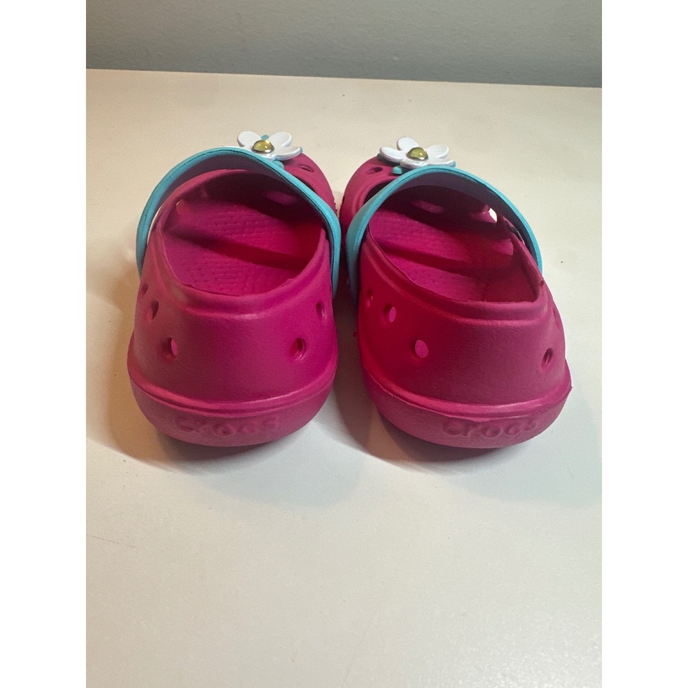 Crocs Mary Jane‎ Flower Accent Shoes Girls Pink Blue Casual Toddler Size 6 - Picture 4 of 5